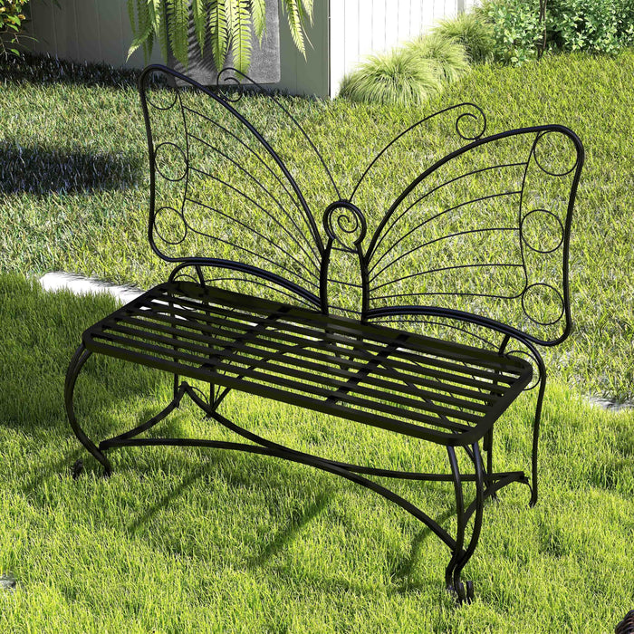 Butterfly Cast Metal Garden Bench, Outdoor Bench Patio Seat, Park Bench Outdoor Seating for Garden, Yard, Park, Entryway - DTYStore