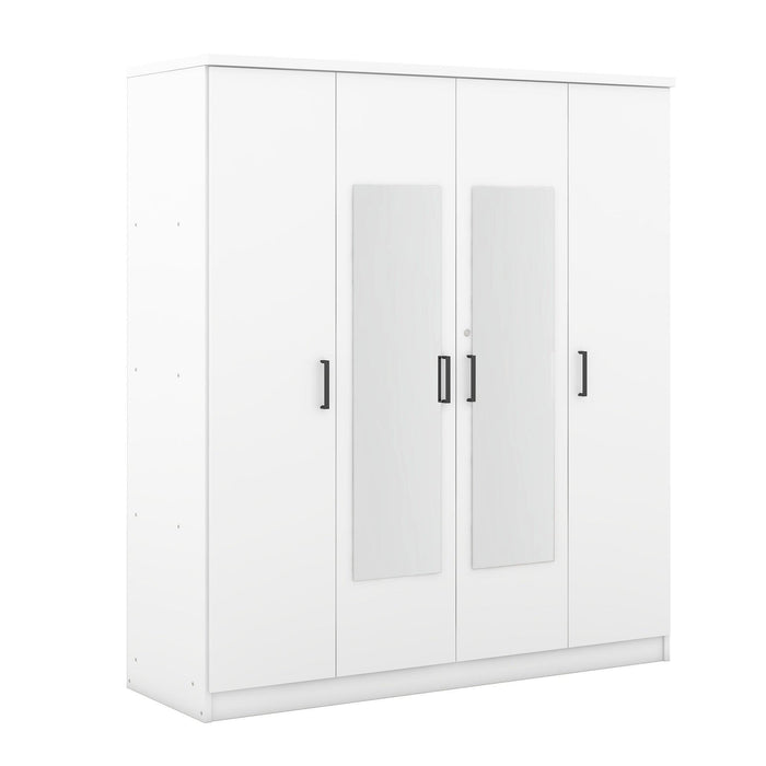 4-Door Mirror Wardrobe with shelves, White