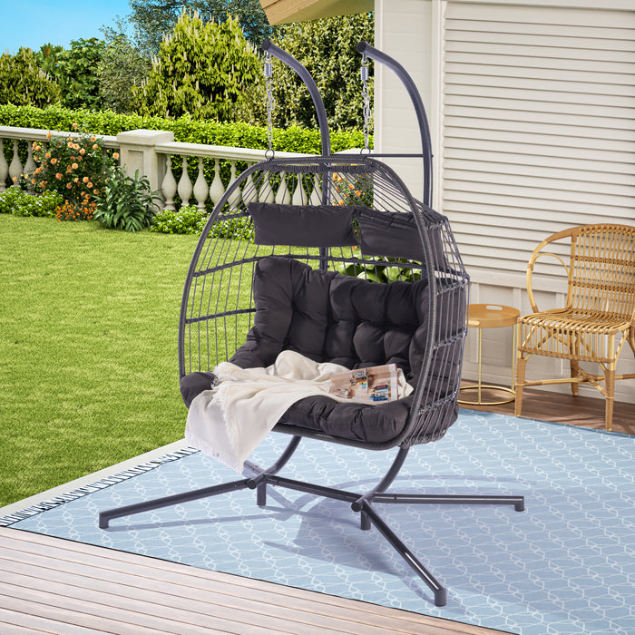 2 Person Outdoor Rattan Hanging Chair Patio Wicker Egg Chair - DTYStore