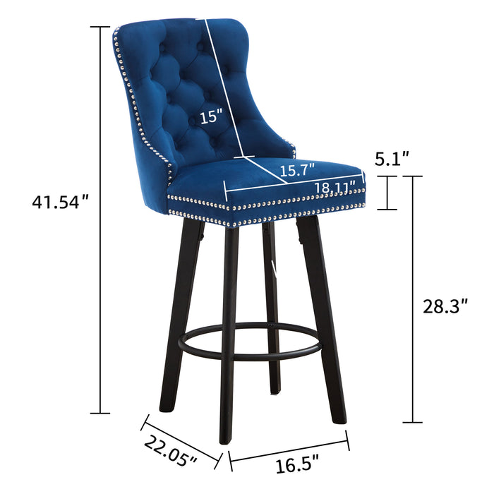 Modern Swivel Bar Stools Velvet Barstools Button Tufted Bar Stools Rivet Trim Bar Stools for Kitchen Island,Bistro, with Metal Pull Ring Sturdy Footrest Large Backrest for Home Bar,Navy Blue 1pc - DTYStore