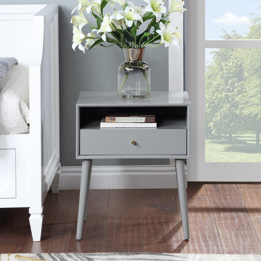 Wood Nightstand with 1 Drawer, Bedside Table with Open Storage Shelf and Solid Wood Legs, Bed Side Table for Bedroom, End Tables for Living Room,Small Side End Table with Storage, Gray - DTYStore