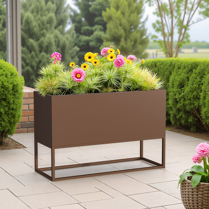 47*18*18 inch Large Metal Rectangular Planter with Shelves and Drainage Holes for Indoor/Outdoor Use, Perfect for Tall Plants, Flowers, or Shrubs in High-Traffic Areas - DTYStore