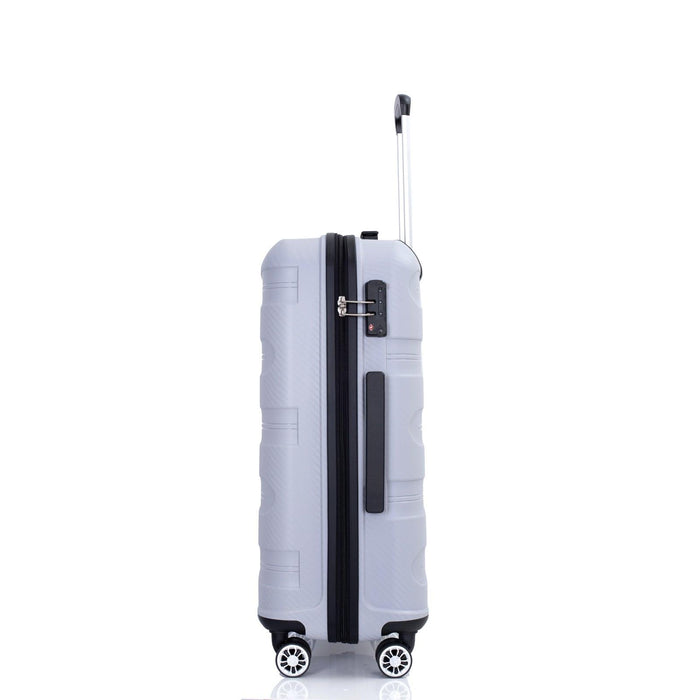 Hardshell Suitcase Spinner Wheels PP Luggage Sets Lightweight Durable Suitcase with TSA Lock,3-Piece Set (20/24/28) ,Silver