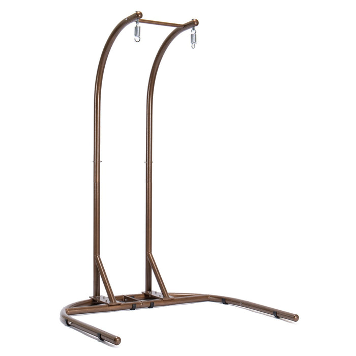 Brown Wicker Hanging Double-Seat Swing Chair with Stand w/Beige Cushion - DTYStore