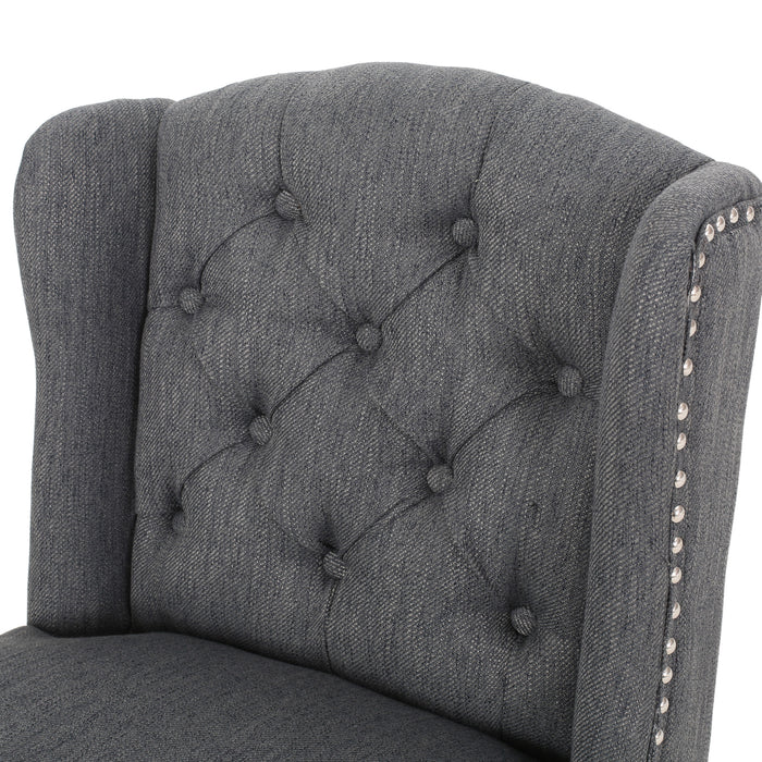 Vienna Contemporary Fabric Tufted Wingback 27 Inch Counter Stools, Set of 2, Charcoal and Dark Brown - DTYStore