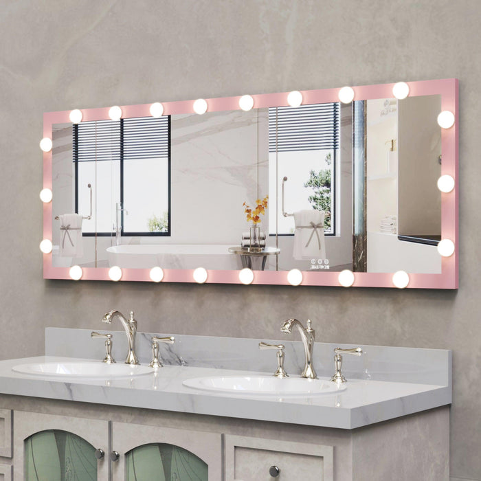 Hollywood Full Length Mirror with Lights Full Body Vanity Mirror with 3 Color Modes Wall Lighted Standing Floor Mirror for Dressing Room Bedroom Hotel Touch Control Pink 62.6"x23.3"