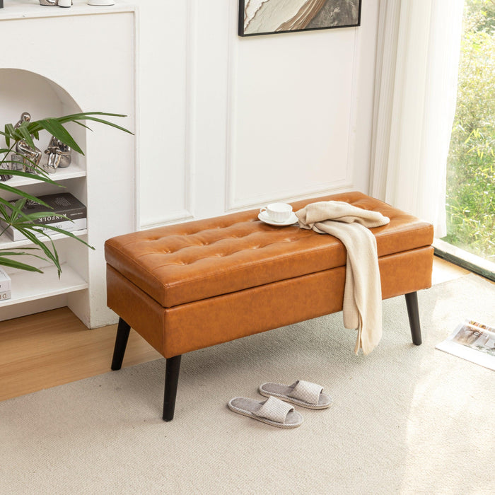 Storage Bench with Storage Bench for Bedroom End of Bed Bench Foot of Bed Bench Entryway Bench Storage Ottoman Bench 43.3" W x 17.7" Brown Leather Bench