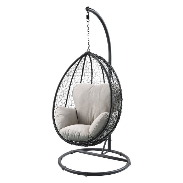 Simona Beige Fabric & Black Wicker Hanging Chair - DTYStore