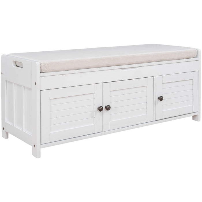 Storage Bench with 3 Shutter-shaped Doors, Removable Cushion and Hidden Storage Space