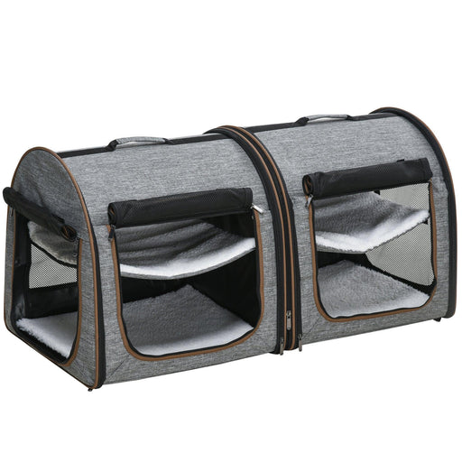 39" Portable Soft-Sided Pet Cat Carrier with Divider, Two Compartments, Soft Cushions, & Storage Bag, Grey - DTYStore