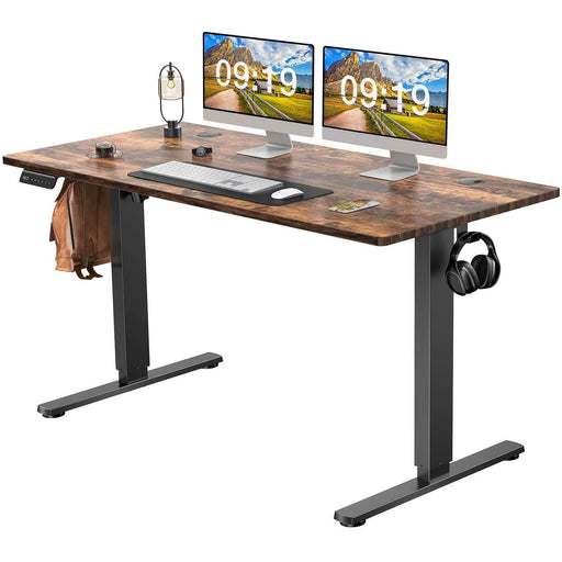 Electric Height Adjustable Standing Desk,Sit to Stand Ergonomic Computer Desk,Brown,55'' x 24" - DTYStore