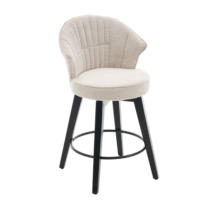 008-Wing Back Swivel Bar Stools Set of 2 - 25' Counter Height Adjustable Stools with Solid Wood Legs & Chenille Upholstery, Leveling Feet for Kitchen Island, Home Pub or Dining Room, White - DTYStore
