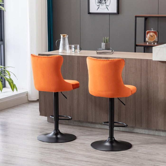 A&A Furniture,Swivel Velvet Barstools Adjusatble Seat Height from 25-33 Inch,17.7inch base, Modern Upholstered Bar Stools with Backs Comfortable Tufted for Home Pub and Kitchen Island,Orange,Set of 2