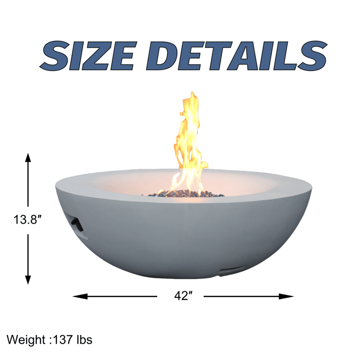 42 Inch Outdoor Concrete Propane gas Fire Pit bowl in Antique white color