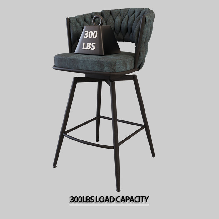26' Bar Chair Suede Woven Bar Stool Set of 2,Black legs Barstools No Adjustable Kitchen Island Chairs,360 Swivel Bar Stools Upholstered Bar Chair Counter Stool Arm Chairs with Back Footrest (Blue) - DTYStore