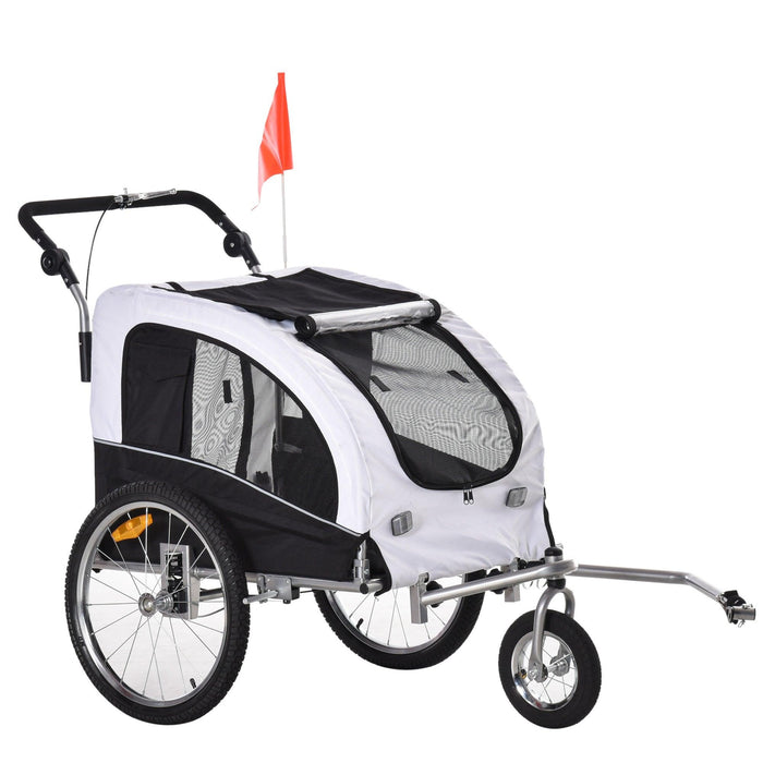 Dog Bike Trailer 2-In-1 Pet Stroller with Canopy and Storage Pockets, White