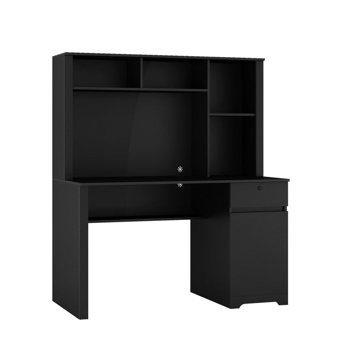 Computer Desk with Hutch & Bookshelf,Wood Executive Desk Teens Student Desk Writing Laptop Home Office Desk with Drawers,3 AC Outlets and 2 USB Charging Ports,Study Laptop Table for Home(Black) - DTYStore
