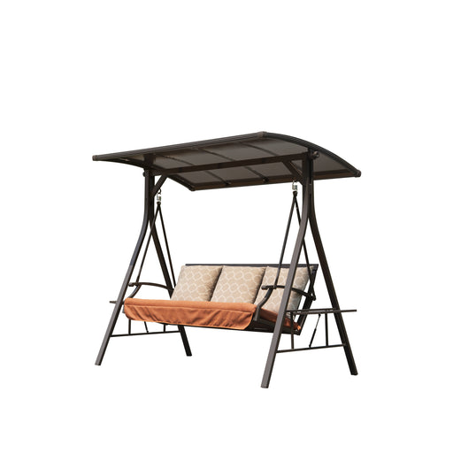 Patio Porch Swing 3 Person Adjustable Canopy Deluxe Hammock Swing Glider with 3 Sunbrella Cushions for Outdoor Garden, Balcony, Backyard - DTYStore