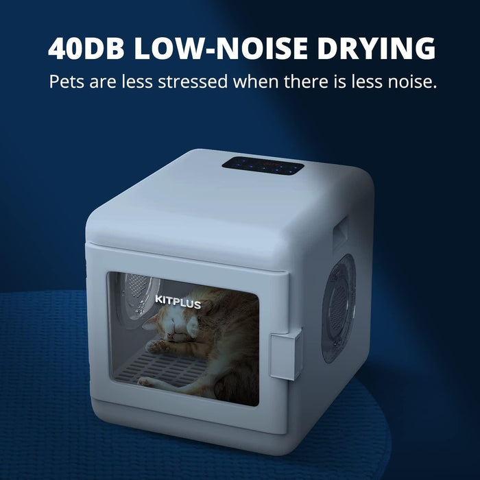 Pet Hair Dryer Box, Ultra Quiet Blow Dryer 6L Capacity for Cats and Small Dogs, Professional Fast Drying Blower, Intelligent Control, Adjustable Temperature and Time, 360 Degree Warm Wind - DTYStore