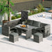 Outdoor 6-Piece All Weather PE Rattan Sofa Set, Garden Patio Wicker Sectional Furniture Set with Adjustable Seat, Storage Box, Removable Covers and Tempered Glass Top Table,Grey - DTYStore