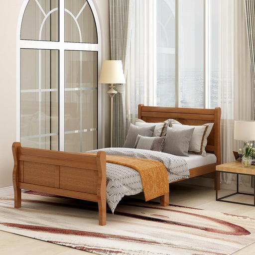 Wood Platform Bed Twin Bed Frame Mattress Foundation Sleigh Bed with Headboard/Footboard/Wood Slat Support - DTYStore