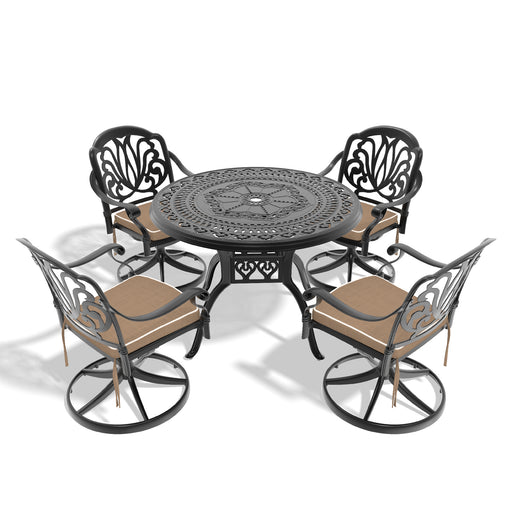 5-Piece All-Weather Cast Aluminum Dining Set, Include 4 Swivel Chairs and 39.37' Round Table With Black Frame - DTYStore