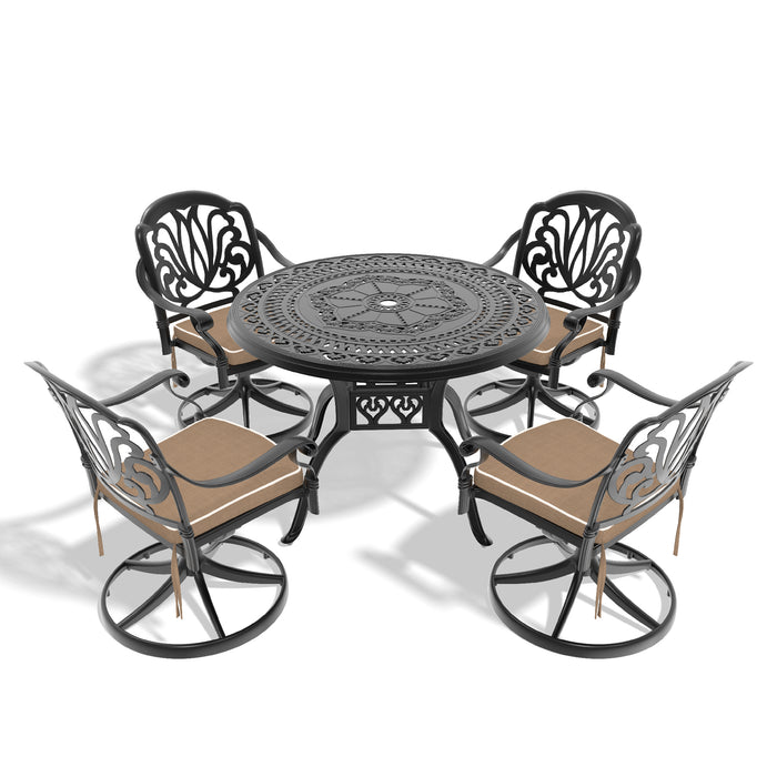 5-Piece All-Weather Cast Aluminum Dining Set, Include 4 Swivel Chairs and 39.37' Round Table With Black Frame - DTYStore