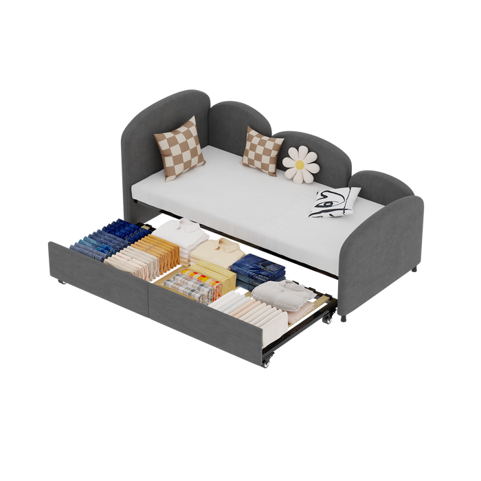 Twin Size Twin Size Bed frames With An Another Bed frame, Velvet Upholstered Daybed, Modern Sofa Bed Daybed Frame for Bedroom Living Room, Suitable for Living Room, Kids Room, Bedroom (Ddry Gray) - DTYStore