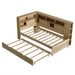 Twin Size Wood Daybed with Storage Shelves, USB and Trundle, Natural - DTYStore