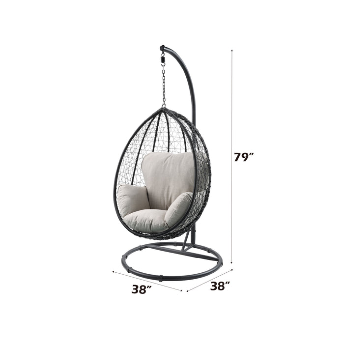 Simona Beige Fabric & Black Wicker Hanging Chair - DTYStore
