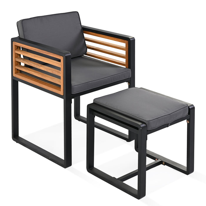 GO 18-Pieces Acacia Wood Patio Dining Set, Space Saving Outdoor Patio Set, 8 Cushioned Chairs & 8 Ottomans & 2 Square Table, for Backyard, Garden, Deck and Poolside, Gray - DTYStore