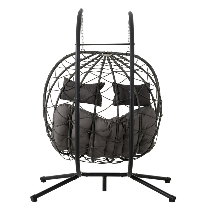 2 Persons Egg Chair with Stand Indoor Outdoor Swing Chair Patio Wicker Hanging Egg Chair Hanging Basket Chair with Stand for Bedroom Living Room Balcony - DTYStore