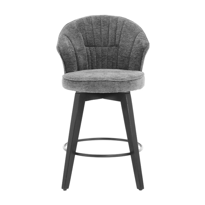 008-Wing Back Swivel Bar Stools Set of 2 - 25' Counter Height Adjustable Stools with Solid Wood Legs & Chenille Upholstery, Leveling Feet for Kitchen Island, Home Pub or Dining Room, Dark Grey - DTYStore