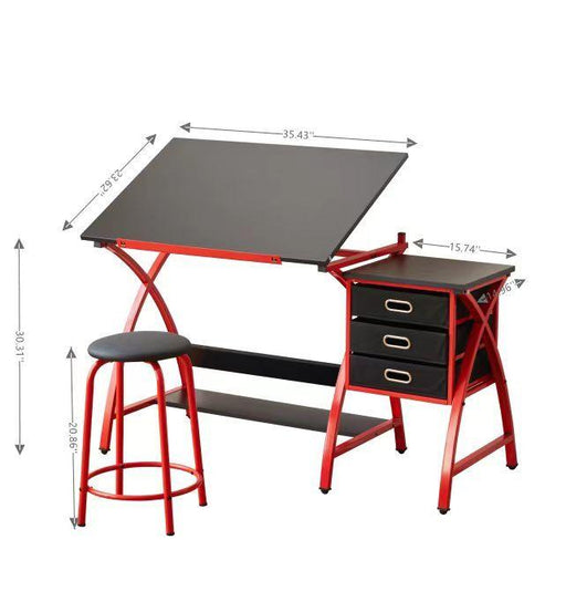 Drafting Table Red With Stool - DTYStore