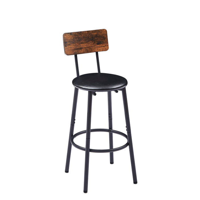 Round Bar Stool Set With Shelf, Upholstered Stool With Backrest, Rustic Brown, 23.62'' W x 23.62'' D x 35.43'' H