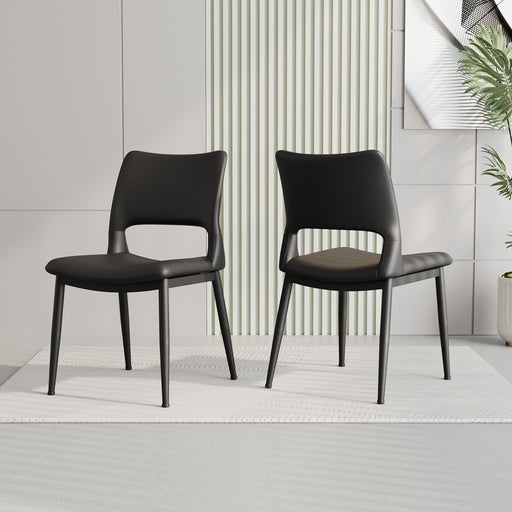 Modern minimalist black PU leather Dining Chairs Set of 2, comfortable backrest design, metal leg support, suitable for restaurants, kitchens, and offices. - DTYStore