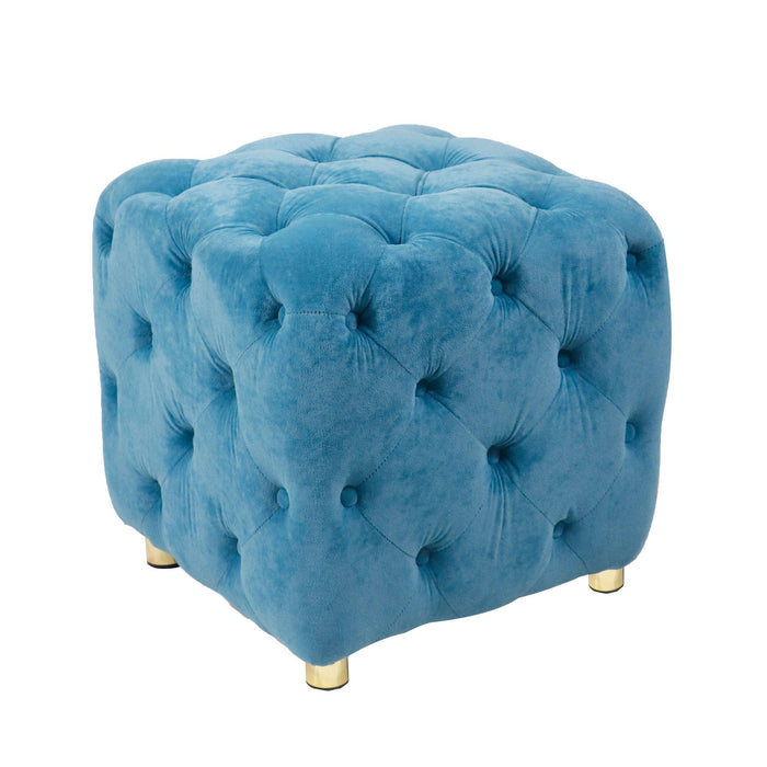 Blue Modern Velvet Upholstered Ottoman, Exquisite Small End Table, Soft Foot Stool,Dressing Makeup Chair, Comfortable Seat for Living Room, Bedroom, Entrance