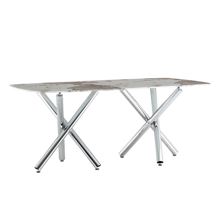 Large Modern Minimalist Rectangular Dining Table suitable for 6-8 people, equipped with a 0.39 "imitation marble tabletop and metal legs,for Kitchen Dining Living Meeting Room Banquet hall,71"x 40"x30