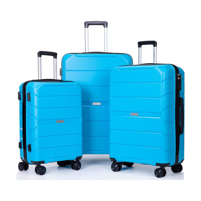 Hardshell Suitcase Spinner Wheels PP Luggage Sets Lightweight Suitcase With TSA Lock,3-Piece Set (20/24/28) ,Light Blue