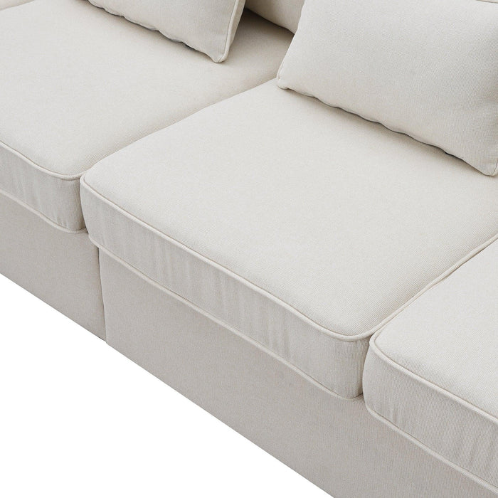 Modern Linen Fabric Sofa with Armrest Pockets and Pillows, Minimalist Style Couch