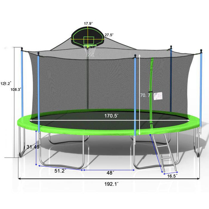 16FT Trampoline for Adults & Kids with Basketball Hoop, Outdoor Trampolines w/Ladder and Safety Enclosure Net for Kids and Adults - DTYStore