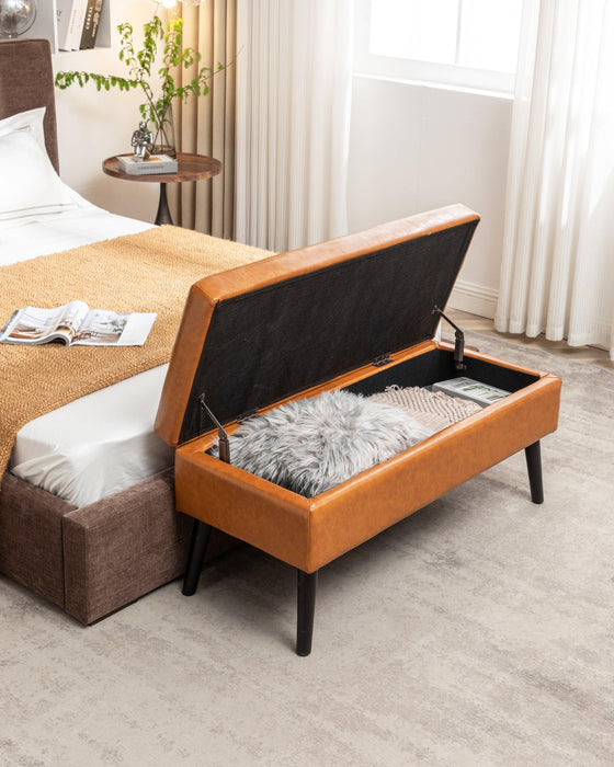 Storage Bench with Storage Bench for Bedroom End of Bed Bench Foot of Bed Bench Entryway Bench Storage Ottoman Bench 43.3" W x 17.7" Brown Leather Bench