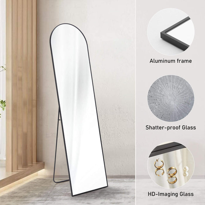 Floor Standing Mirror, Wall Mirror with Stand Aluminum Alloy Thin Frame,21''*64'',Black - DTYStore