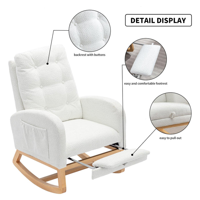 Accent Rocking Chair with Footrest High Back Rubber Wood Rocking Legs Bedroom Living Space 26.77D X 38.36W X 39.76H Inch - DTYStore