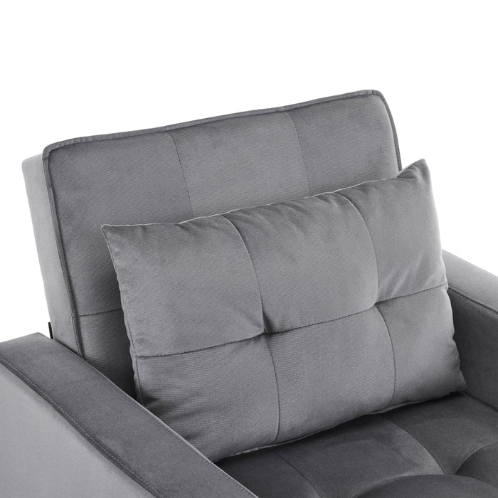 Convertible Sleeper Sofa Chair Bed with Pillow & Pocket, 3-in-1 Sofa Bed Sleeper Chair in Modern Velvet Fabric for Living Room, Bedroom, Study, Apartment, Gray - DTYStore