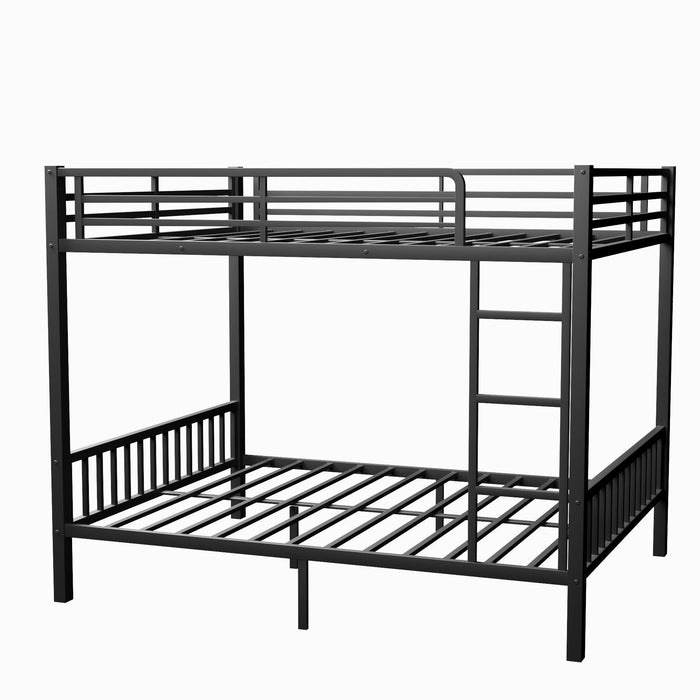 Queen Over Queen Metal Bunk Bed with Ladder and Slats Support for Adults Teens, Black