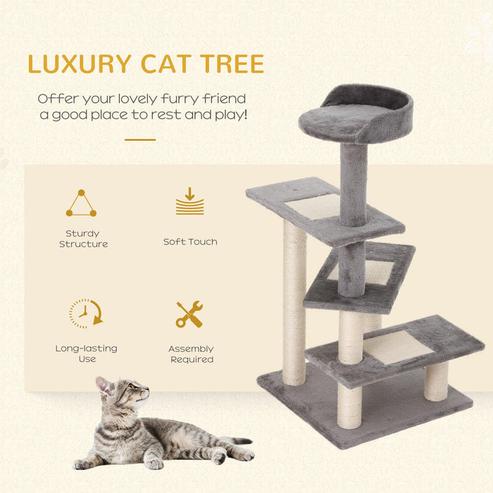 40" 5-Level Revolving Stair Cat Tree Scratcher Climbing Activity Tower with Play Center and Resting Perch, Grey