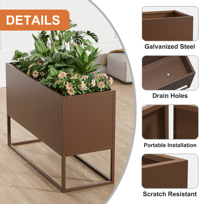 47*18*18 inch Large Metal Rectangular Planter with Shelves and Drainage Holes for Indoor/Outdoor Use, Perfect for Tall Plants, Flowers, or Shrubs in High-Traffic Areas - DTYStore
