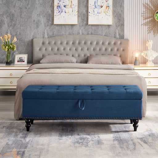 59" Bed Bench with Storage Blue Fabric - DTYStore