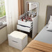 Compact 3 in 1 Vanity Desk with Mirror, Light, Drawers, and Upholstered Stool